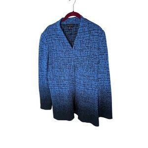 Ming Wang Blue Black Geometric‎ Knit Jacket Top M Collared Career